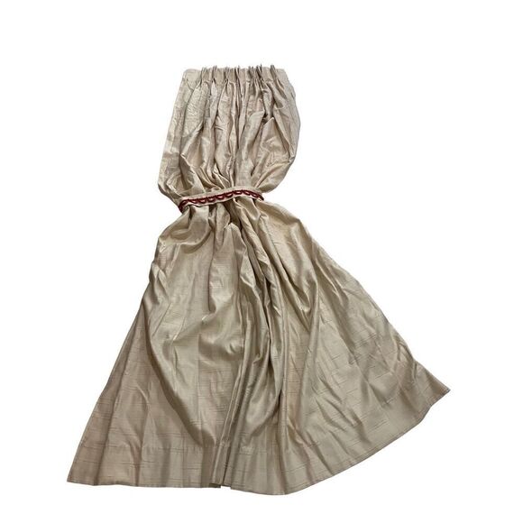 Vintage Silk Curtain Panel Pencil Pleat Handmade Beige 34” w x 86” l - Picture 1 of 7
